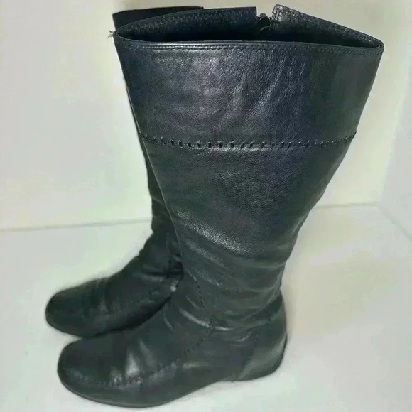 BOSI Colombia tall black leather tall riding boots size EU 36 US 5.5 side zip - Picture 1 of 8